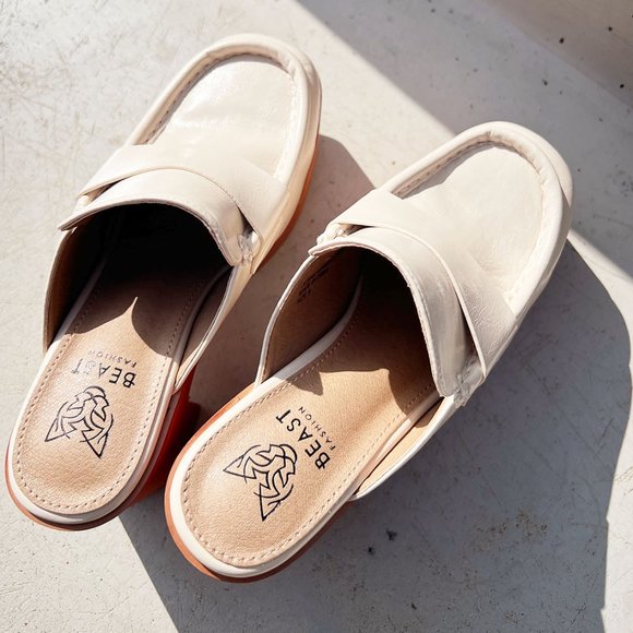 NEW Penny Loafer Wooden Platform Heel Clog Mules Shoes Chunky Off White Bone - Picture 9 of 16